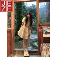 JEZE夏季女裝法式復(fù)古收腰感氣質(zhì)泡泡袖公主裙溫柔風(fēng)蓬蓬連衣裙子 圖片色【z】 M 【95-110斤】