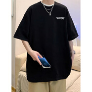 姿偉祺男生短袖恤夏季新款字母印花寬松體恤 黑色 XL