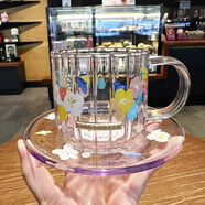 星巴克杯子優(yōu)雅鈴蘭玻璃杯高顏值炫彩浮雕帶攪拌棒辦公室咖啡水杯 朵朵花開(kāi)款玻璃杯碟套裝350ml