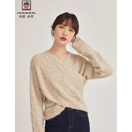 AEMAPE麻花慵懶風(fēng)毛衣女秋冬法式復(fù)古短款套頭v領(lǐng)優(yōu)雅氣質(zhì)針織衫上衣女 燕麥色 L