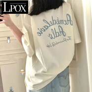 LPOX短袖女t恤女2025夏季新款休閑寬松款字母印花寬松女士短袖t恤上衣 白色 L _105-120斤