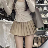 FSHE超短小短裙小個(gè)子百褶裙女高腰a字半身裙女xs秋季白色顯瘦超短裙 卡其色 有里襯 S 建議85-95斤