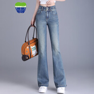 texwood美國蘋(píng)果牌牛仔褲女微喇褲2025春季高腰修身顯瘦彈力淺色喇叭女褲 淺藍色 30