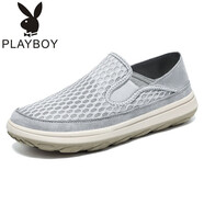 花花公子（PLAYBOY PHYSICAL）男鞋春季新款一腳蹬運(yùn)動(dòng)飛織透氣單鞋批發(fā)老北京布鞋休閑鞋 BW-HX01灰色 42