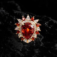 戴拉宮廷風紅色復古人造水晶夸張時尚戒指開口可調(diào)節(jié)指環(huán) J1272002