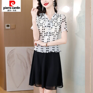 皮爾卡丹（pierre cardin）假兩件連衣裙女夏裝2025新款時(shí)尚小個(gè)子媽媽大碼顯瘦波點(diǎn)雪紡裙子 白色 L 【建議90-100斤】