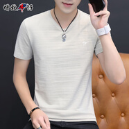 增致牛仔高檔短袖t恤男裝2025年夏季新款簡(jiǎn)約竹節棉V領(lǐng)體恤打底衫上衣服 T122卡其色 XL