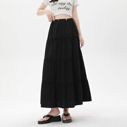 米度麗孕婦半身裙a字蛋糕裙夏季薄款工裝半裙小個(gè)子中長(cháng)款百褶裙子夏裝 黑色 XXL碼