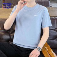 羅蒙（ROMON）三防短袖T恤男士夏季棉質(zhì)涼感打底衫商務(wù)寬松圓領(lǐng)上衣666 湖藍(lán) M