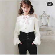 日系毛衣地蕾系秋冬超甜美毛茸露肩蕾絲修身長(cháng)袖短款毛衣 白色 M 85-120斤