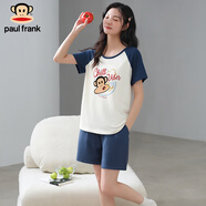 PAUL FRANK大嘴猴睡衣女士夏季薄款短袖短褲純棉夏天帶胸墊家居服套裝可外穿