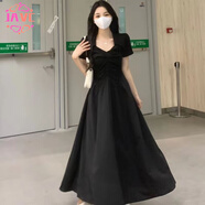 JAVC2025大碼黑色連衣裙女夏季新款設計感氣質(zhì)裙子胖mm遮肚子顯瘦夏季 【長(cháng)款】小黑裙 2XL 【建議130-145斤】