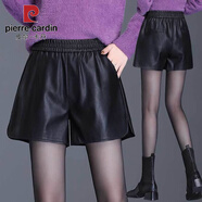 皮爾卡丹（pierre cardin）皮短褲女秋冬2025年新款外穿松緊高腰顯瘦闊腿a字褲洋氣pu皮靴褲 黑色【款】 常規(guī) M 腰2尺 穿100斤左右體重