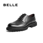 BELLE BELLE百麗男士商務(wù)正裝皮鞋男秋新款牛皮布洛克雕花厚底德比鞋 黑色 39