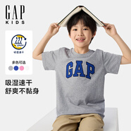 Gap【大小童同款】男女童2025夏季新款吸濕速干短袖T恤兒童裝775228 灰色 150 cm(12-13歲)亞洲尺碼