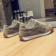 花花公子（PLAYBOY PHYSICAL）男鞋夏季2025新款豆豆鞋百搭休閑板鞋精神小伙華夫鞋男士帆布潮鞋 卡其綠 39