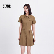 森馬（Semir）連衣裙女商場(chǎng)同款收腰襯衫裙復古2024夏季美拉德純色短裙 咖色調00455 S