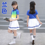 小兒郎（XiaoErLang）兒童校服套裝小學(xué)生班服運動(dòng)夏裝中國風(fēng)百褶裙七分褲運動(dòng)會(huì )開(kāi)幕式 女蘭色（94.6棉） 110