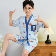 兒童睡衣男童云朵棉夏季短袖薄款家居服男孩4-15中大童空調服套裝 G1312#男童開(kāi)衫短袖【奧特曼】 150 【18碼建議140-150cm】