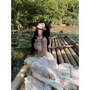 抒函法式絕美V領(lǐng)掛脖連衣裙女夏荷葉邊設計感海邊度假沙灘長(cháng)裙子 露背多層花邊裙 L