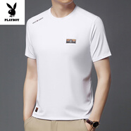 花花公子（PLAYBOY）桑蠶絲短袖男體恤直播時(shí)尚百搭潮流新品涼感降溫休閑男士T恤 A34/白色 XL 175135-150斤