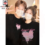 AEMAPE情侶裝衣服一女一男情侶款夏2024新款潮流高級感disoo特別的短袖 大小晚霞-男黑+女黑 均碼 S/S=男S+女S