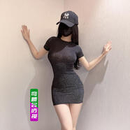 【彎腰透視 走路不透】小心機連衣裙女外穿露出裙顯瘦包臀超短裙 短袖短裙 M