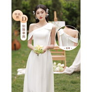 2023新款白色伴娘服 晚禮服長(zhǎng)裙 吊帶型韓版宴會(huì)婚禮適用 白色中長(zhǎng)款D款 2XL