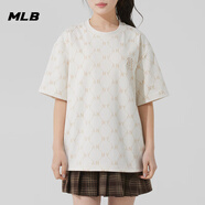 美職棒（MLB）官方短袖女新款2025年張凌赫同款老花上衣半袖男運動夏裝寬松T恤 紐約洋基0153/象牙色(新款) L 175/96A