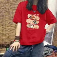 森馬（Semir）2025年新款純棉短袖T恤女夏季美式潮牌大碼女裝寬松休閑打底上衣 紅色 (小鹿) S 85-95斤