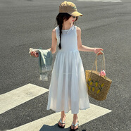 京濮飛女童夏裝薄款牛仔連衣裙兒童馬甲公主裙2025 白色連衣裙 120 cm