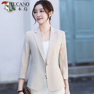 啄木鳥專柜小西裝外套女2025春夏氣質(zhì)修身顯瘦薄款百搭感小西服 米色薄 輕薄 XL