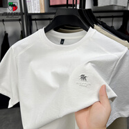 西域駱駝（VANCAMEL）高端冰絲短袖t恤男士2025新款夏季薄款透氣寬松圓領(lǐng)半袖體恤男款 白色 M 170