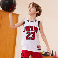 Jordan耐克AJ兒童背心 Nike23號(hào)男童籃球服夏季透氣無(wú)袖T恤  純白色