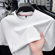 花花公子（PLAYBOY）高端短袖t恤男士2025夏季新款保羅純色圓領上衣服刺繡小馬標體恤 白色 XL