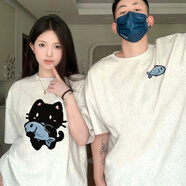 笙韻【兩件裝】情侶裝夏天2025新潮男女套裝短袖T恤學生團體衣服定制 白灰色男+白灰色女（貓吃魚） M 男+女S