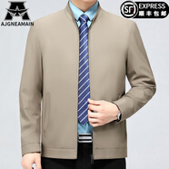 AJGNEAMAIN意大利輕奢品牌春季外套男中青年夾克拉鏈休閑簡(jiǎn)約領(lǐng)導翻領(lǐng)外套男 2219-卡其【立領(lǐng)拉鏈】 175/L碼 適合115--130斤