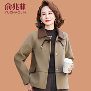 俞兆林（YUZHAOLIN）媽媽外套春秋2025秋季新款洋氣大碼上衣中老年女秋裝短款毛呢大衣 卡其色 5XL (參考145-160斤)