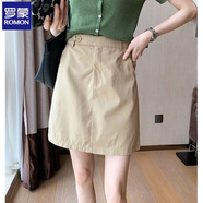 羅蒙韓版工裝短裙女夏薄款2025新款氣質(zhì)高腰顯瘦百搭包臀a字半身裙子 杏色 M 推薦95斤-105斤
