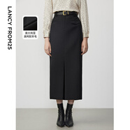 朗姿羊毛法式復古高腰直筒顯瘦開(kāi)衩半身裙冬季新款氣質(zhì)時(shí)尚中長(cháng)裙 黑色2 L