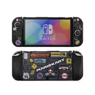 丸圖 Switch OLED分體式保護殼oled游戲機保護套全包圍噴油款防摔防污漬卡通手柄軟殼 OLED 【賽車(chē)馬里奧】保護殼 膜+帽 OLED