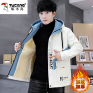 啄木鳥(niǎo)男士加絨加厚夾克男秋冬季青少年帥氣學(xué)生加棉外衣潮流冬裝外套男 JD-A43/128米白色（加絨款） 4XL