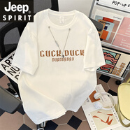 JEEP SPIRIT吉普美式棉短袖t恤男夏季高街痞帥學(xué)生寬松帶項(xiàng)鏈半袖體袖男裝新 白色 3XL