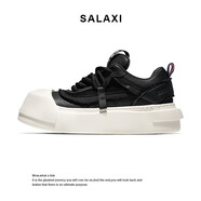 莎萊茜（SALAXI）刀系列新款百搭增高小白鞋厚底潮牌小眾輕奢休閑鞋男款 黑色 42 碼