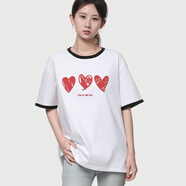 蒙斯朗瑞純棉t恤女士短袖夏季中長(zhǎng)款寬松白色t半袖學(xué)生遮屁股圓領(lǐng)女裝上衣 黑色 (愛(ài)心款) 均碼 (建議90-150斤)