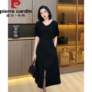 皮爾卡丹2025夏季新款女裝連衣裙長(zhǎng)裙連身裙氣質(zhì)開叉裙子小個(gè)子顯瘦衣服 黑色 L (建議100斤-115斤)