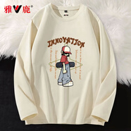 雅鹿長(zhǎng)袖t恤男純棉春秋季寬松休閑打底衫青少年重磅潮流印花長(zhǎng)袖男T恤 淺米/青春滑板 2XL ( 建議145斤-160斤可穿 )