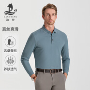 浪登【含桑蠶絲】長袖T恤男春季款時尚休閑中年潮流POLO 灰綠色 M
