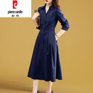 皮爾卡丹（pierre cardin）正式場合連衣裙2025新款秋裝女裝中長款氣質(zhì)長袖秋季通勤襯衫裙子 藏青色 3XL (建議130-140斤 高品質(zhì))