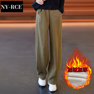 NY-RCE香蕉褲女闊腿褲2025美式衛(wèi)褲垂感休閑運動褲子咖色直筒拖地褲子 咸菜綠 加絨 M 推薦 90-100斤